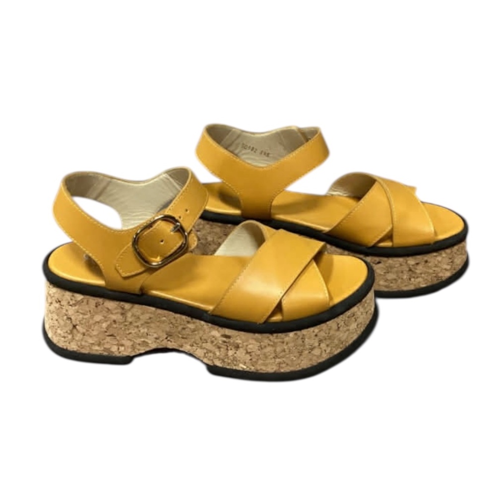 NEW! HOMERS Womens Camel Leather Cork Wedge Sandals 39.5/US 9.5 Retail $453